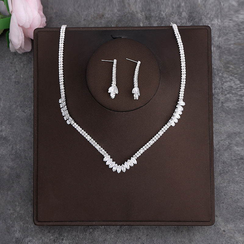 Korean Bride Necklace Earrings Two-piece