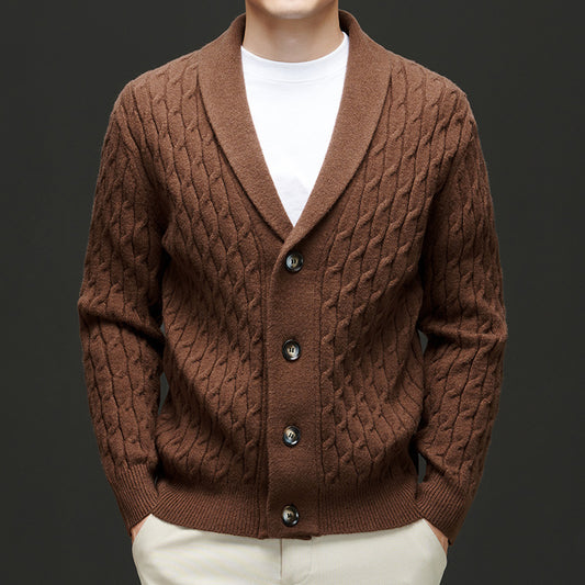 Mens Wool Blend Jacquard Sweater Coat