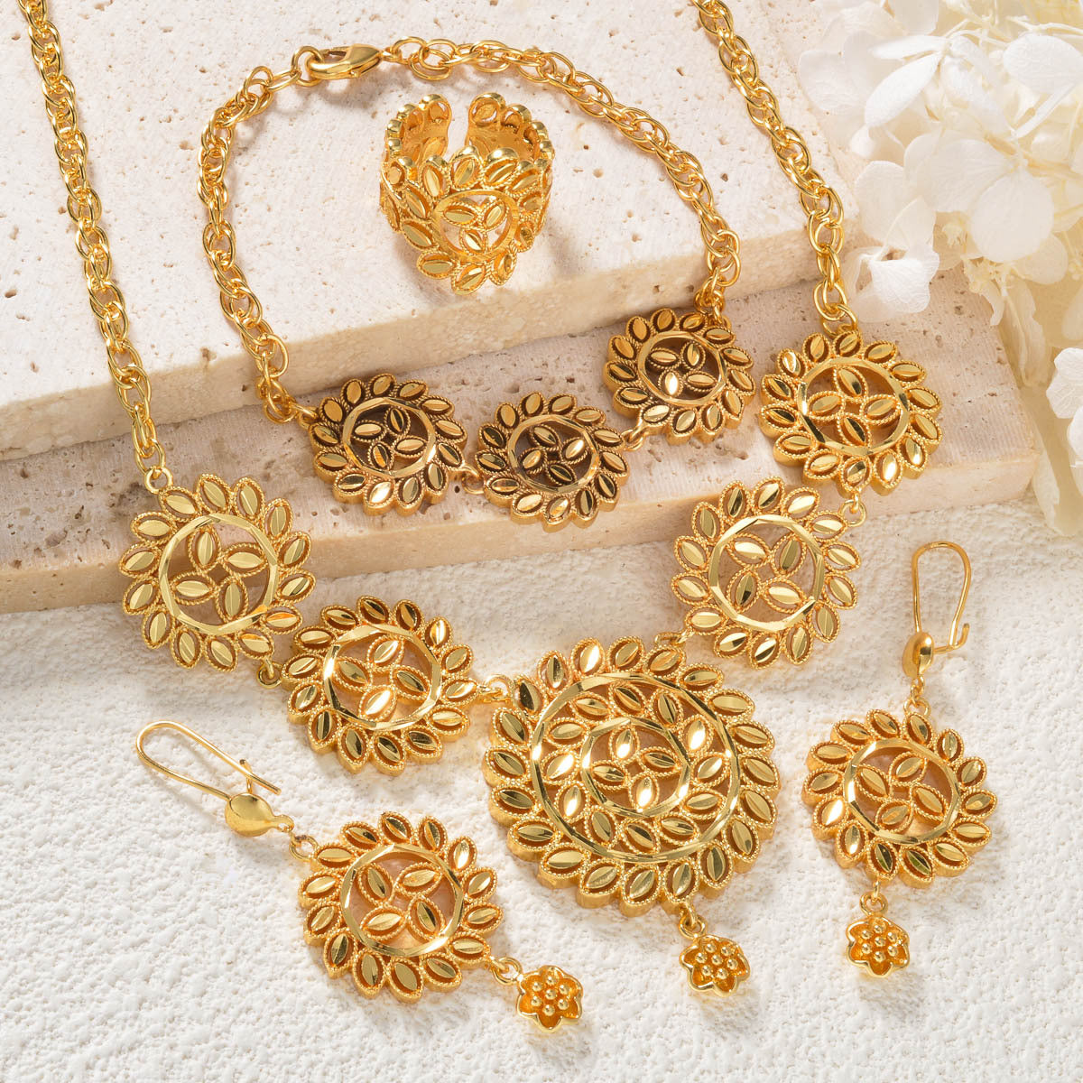 Floral Gold Plated Jewelry Set