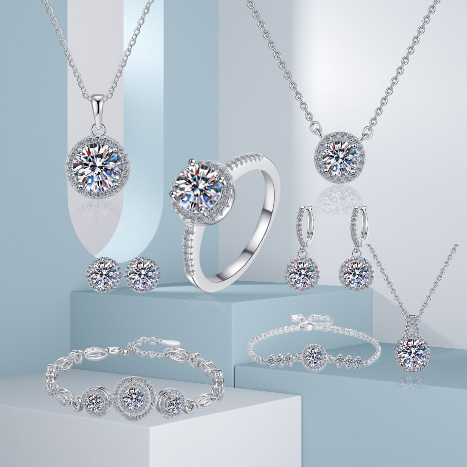 Geometric Circle Moissanite Sterling Jewelry Set
