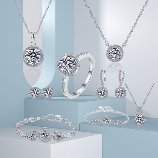 Geometric Circle Moissanite Sterling Jewelry Set