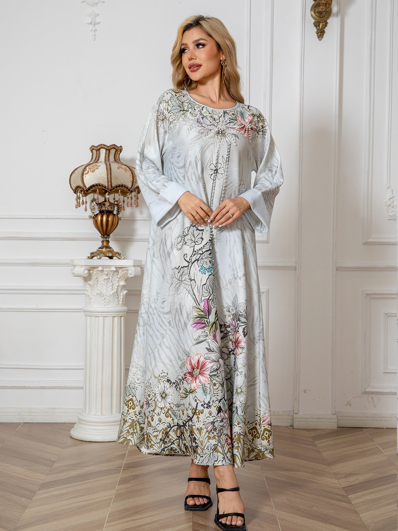 Embellished Printed Long Dress