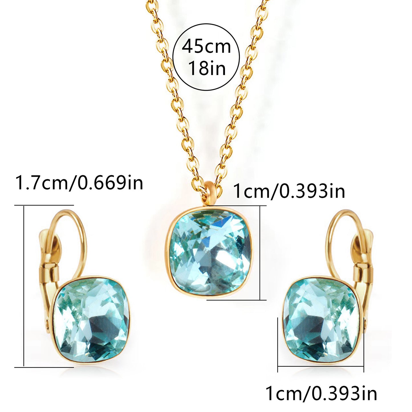 Square Zircon Jewelry with Gold Plated Finish
