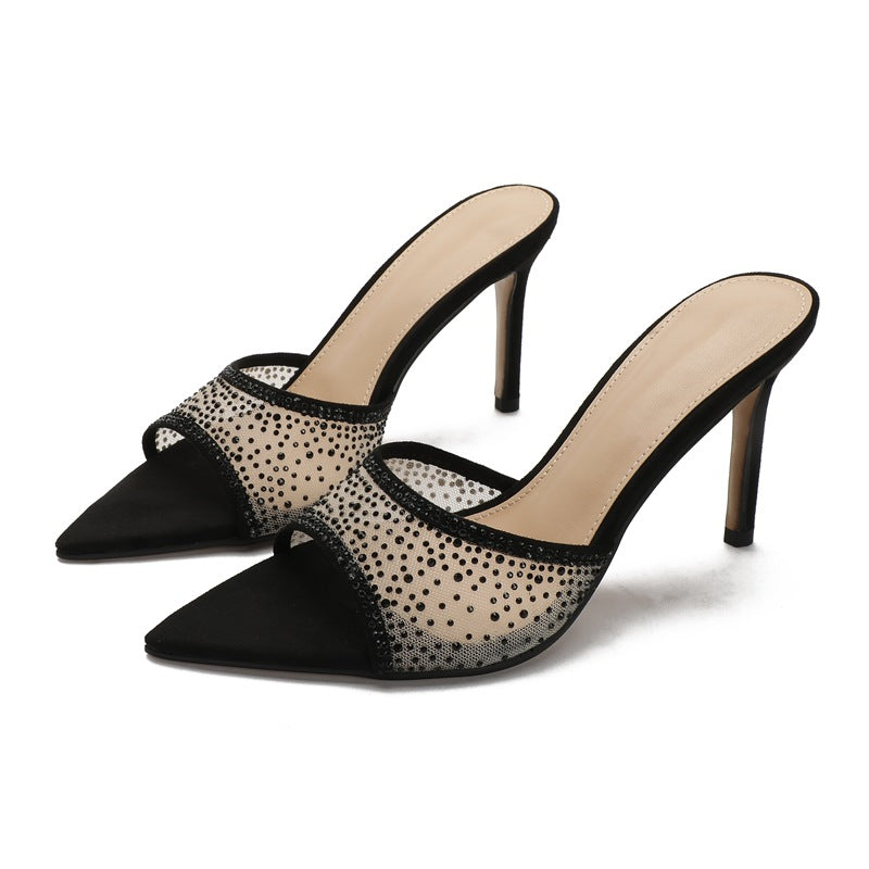 Rhinestone Pointed Toe High Heel Sandals