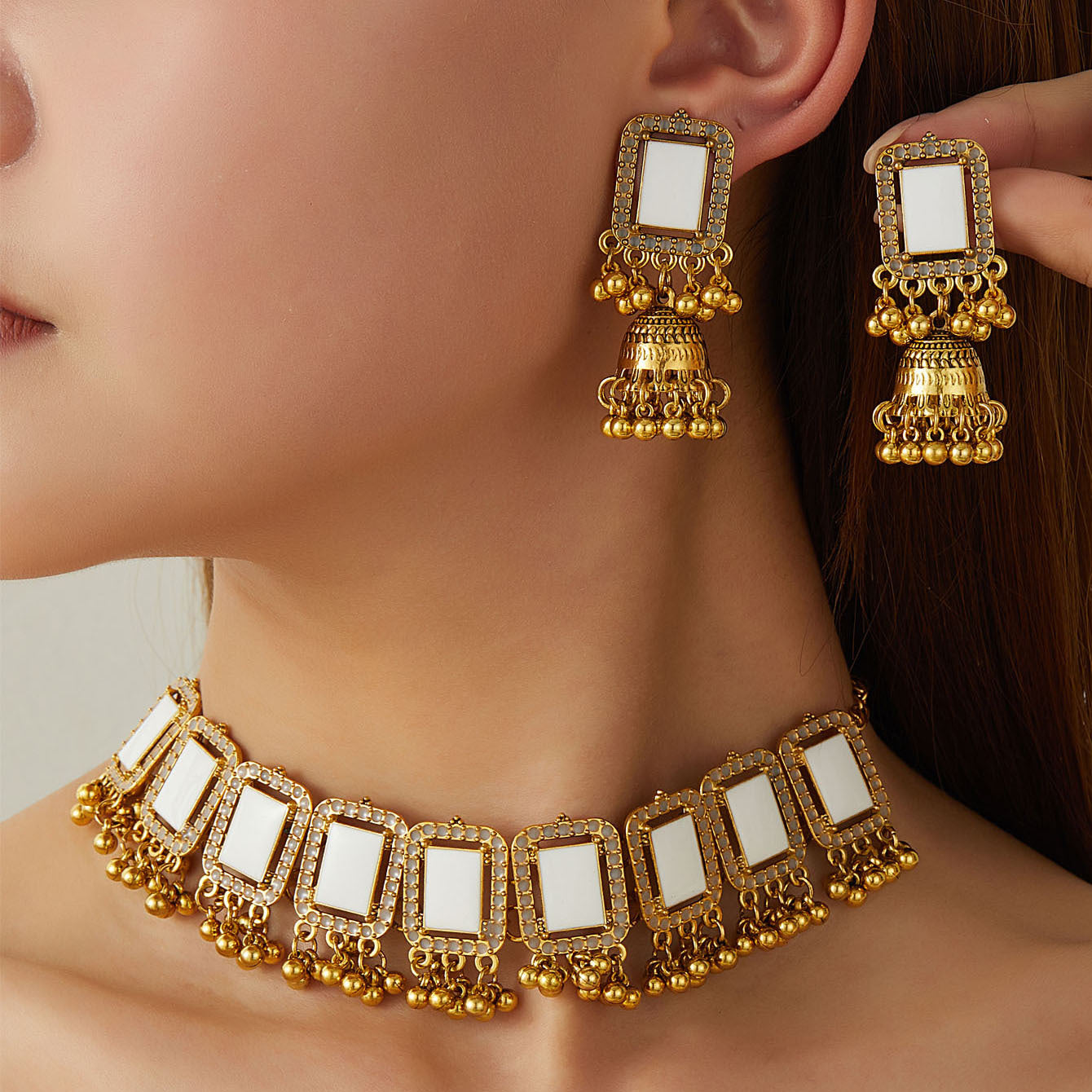Vintage Ethnic Diamond Bell Tassel Jewelry Set