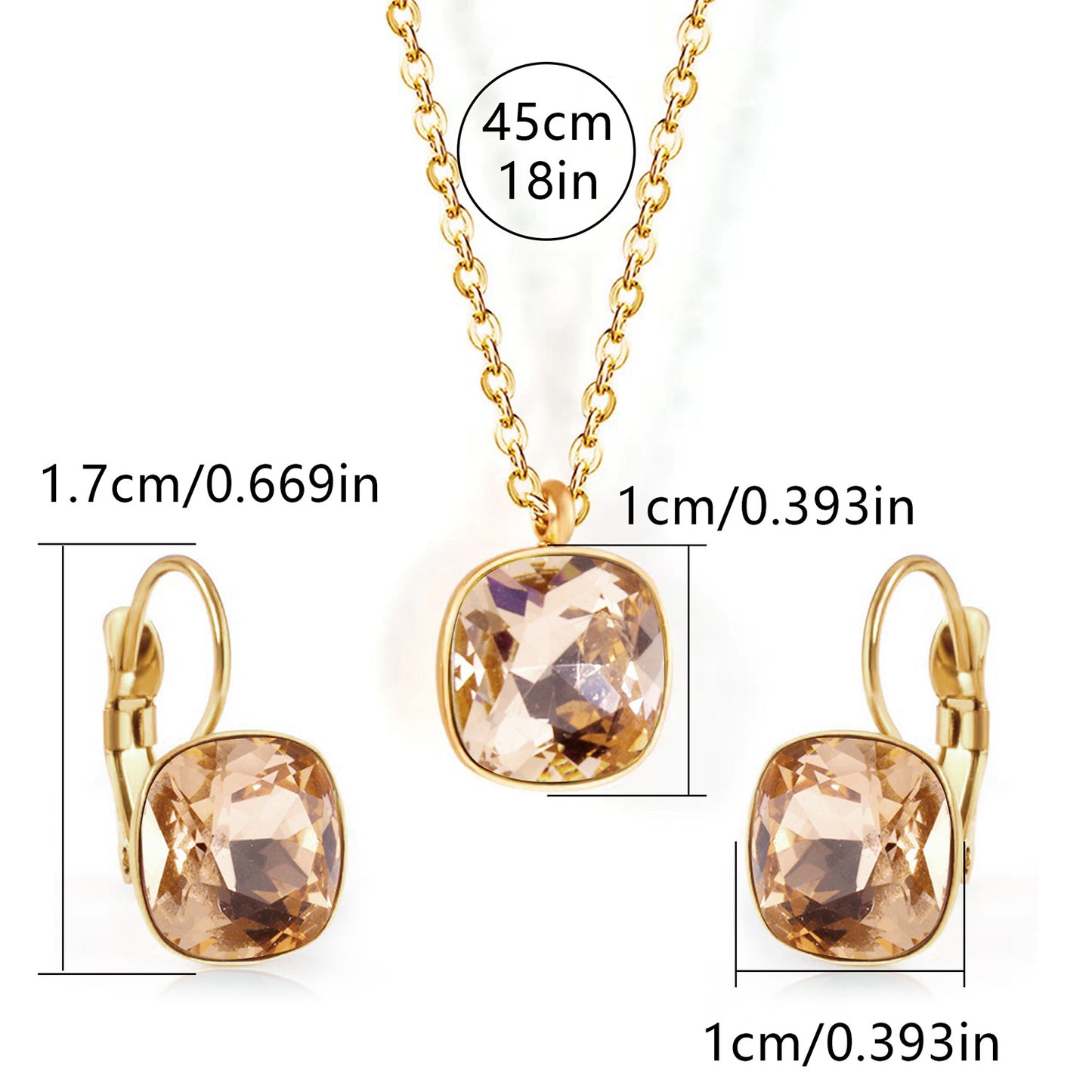 Square Zircon Jewelry with Gold Plated Finish