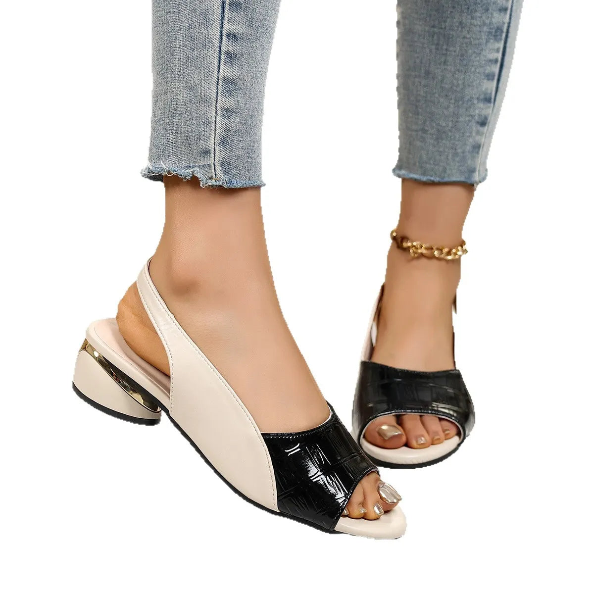 Womens Chunky Heel Peep-Toe Sandals