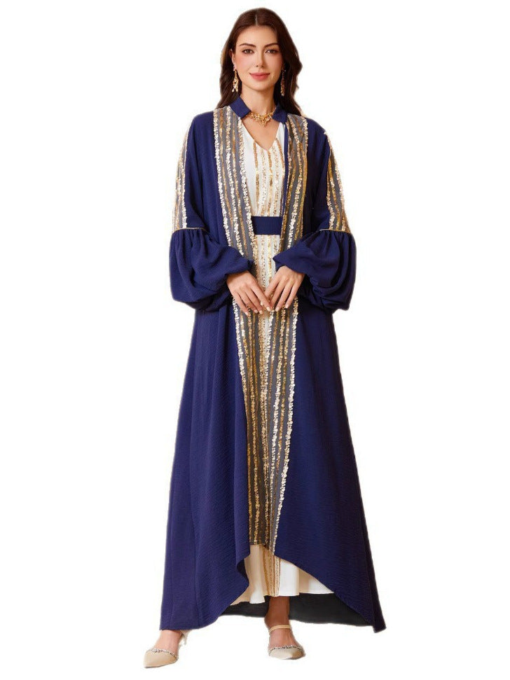 Sequined Puff Sleeve Abaya Dress