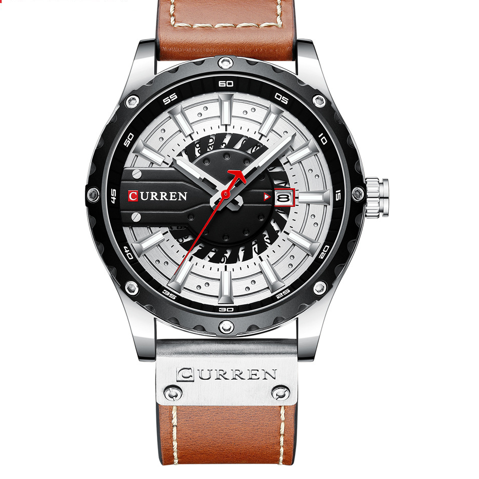 Curren Mens Waterproof Calendar Leather Watch