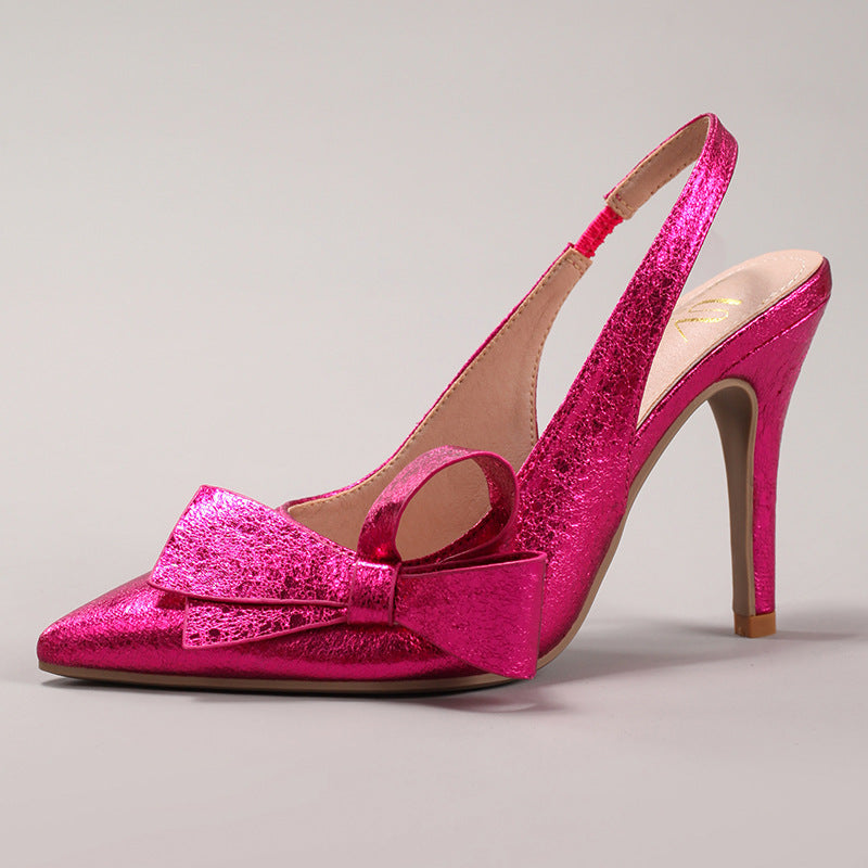 Bow High Heel Sandals Pointed Toe Ankle Strap