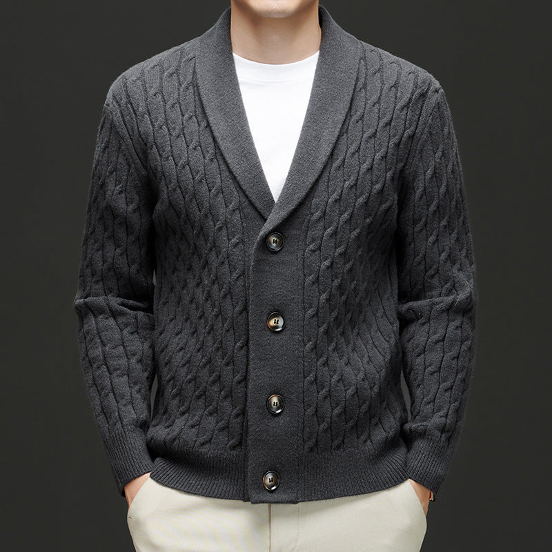 Mens Wool Blend Jacquard Sweater Coat