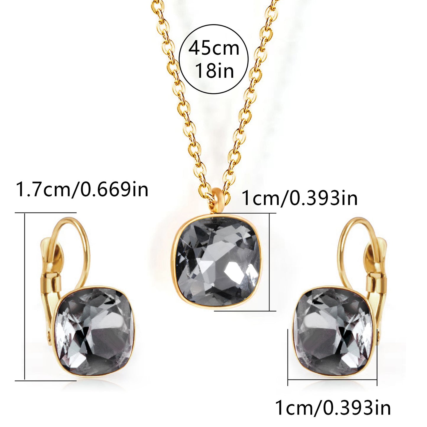 Square Zircon Jewelry with Gold Plated Finish
